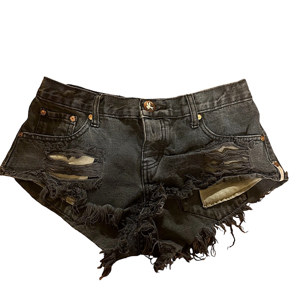 One teaspoon dark navy jean shorts bandits distressed low rise size 28